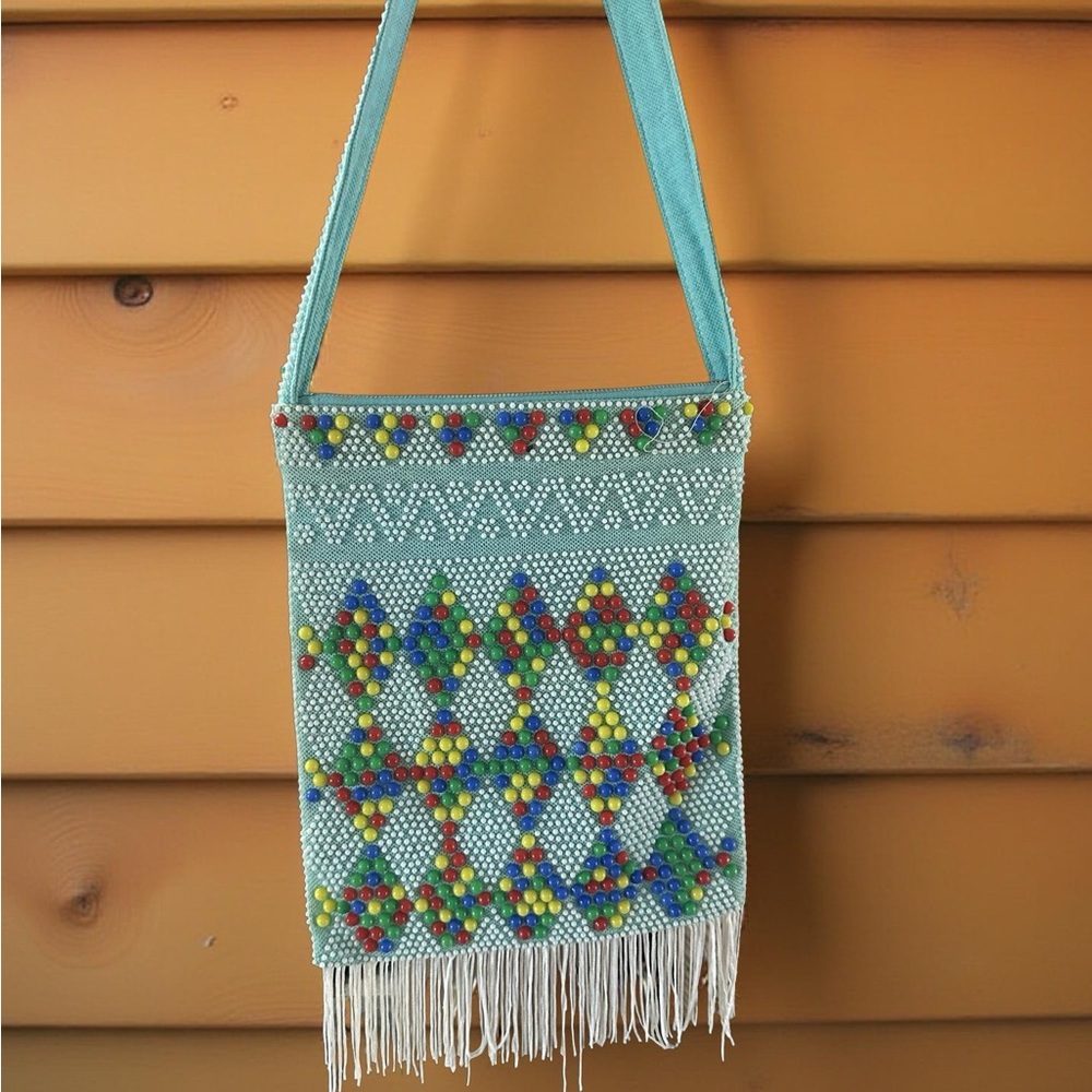 Blue Bohemian Crossbody Bag with Fringe